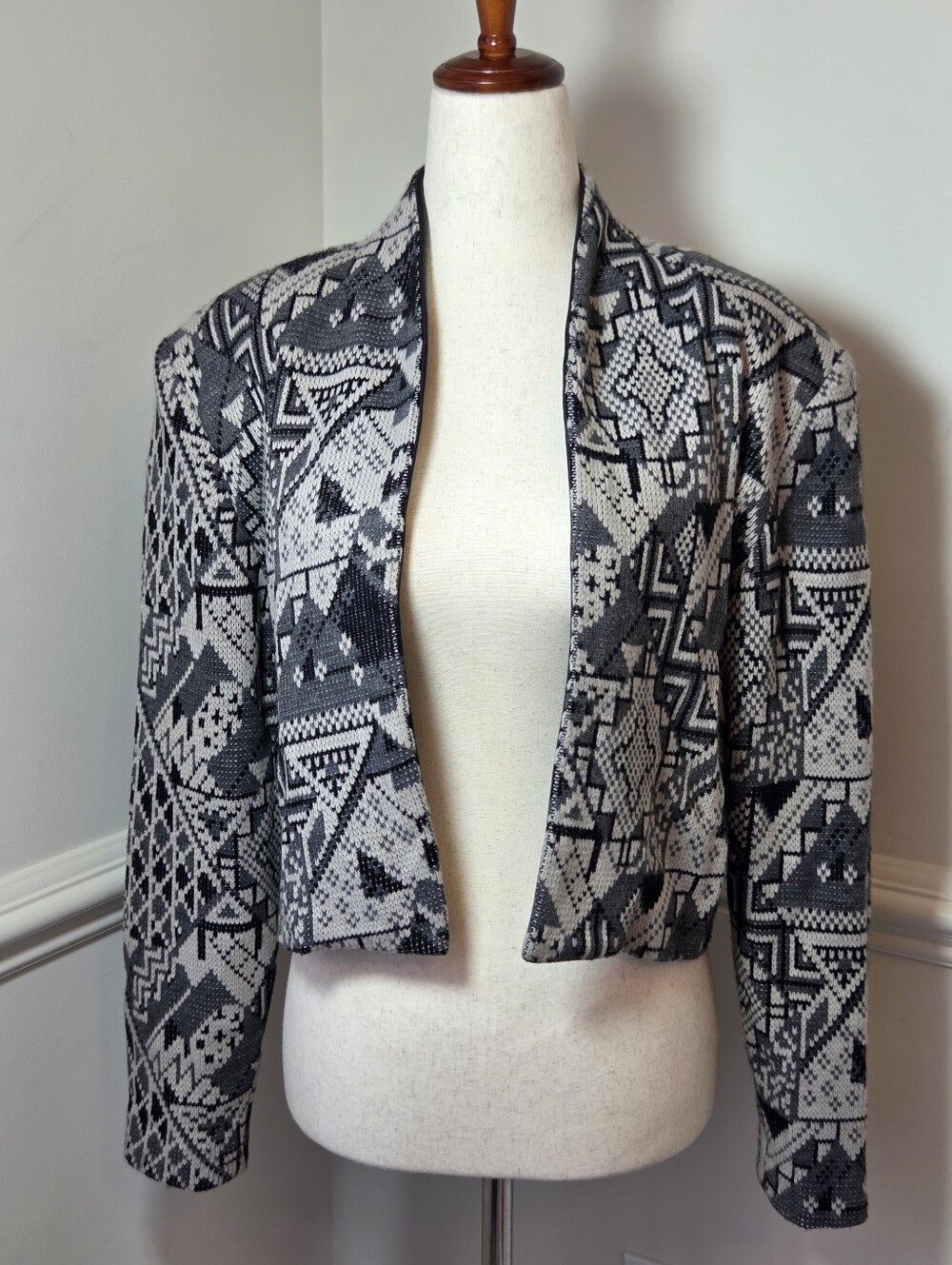 Vintage Balenciaga Paris Cropped Geometric Jacquard Knit Jacket S/M